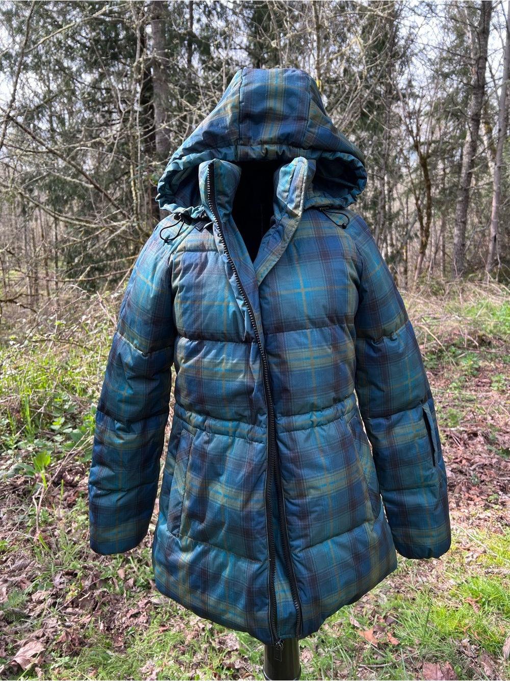 Pendleton teal plaid hooded puffer coat XS